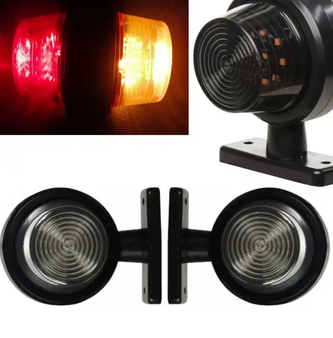 Luci di posizione LED fumé per camion e rimorchi 12V 24V – Indicatori laterali rosso/ambra a doppia faccia (2 Pezzi)