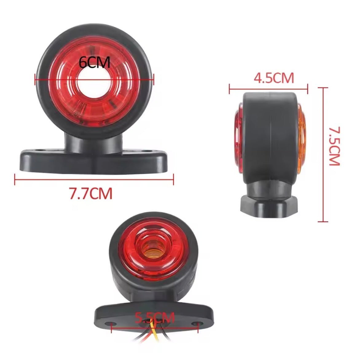 Luci di posizione LED laterali rotonde 12-24V per camion e rimorchio con Indicatore di direzione a doppia funzione – 2 pezzi