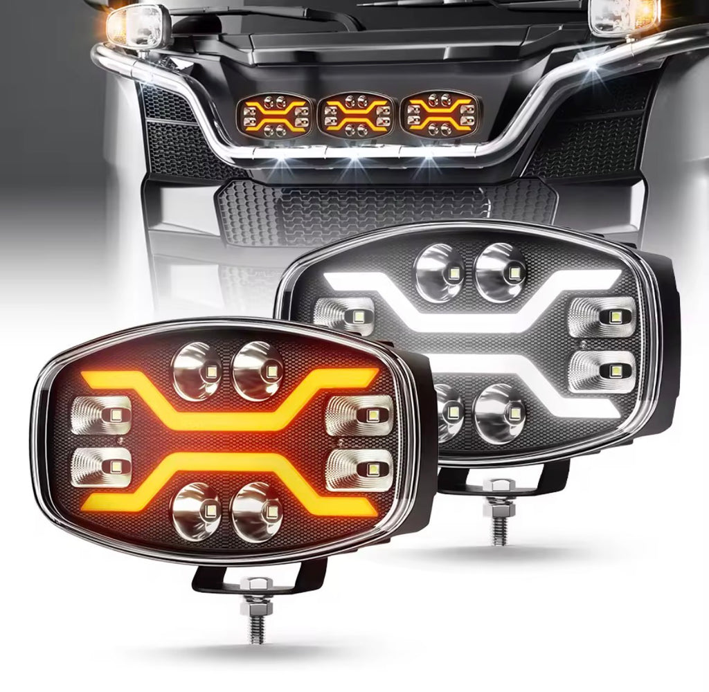 Faro anteriore LED - Fascio combinato con luce di posizione bianca e ambra - Kit da 2 pezzi