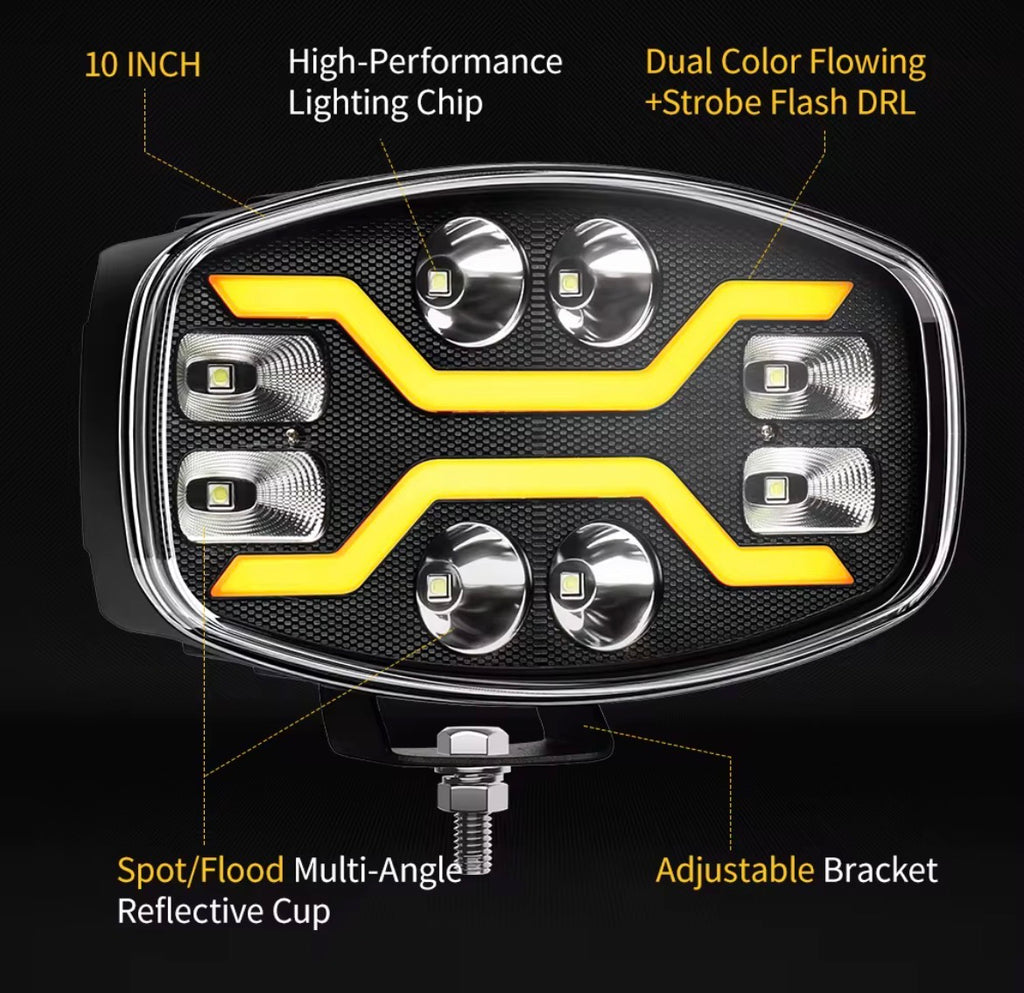 Faro anteriore LED - Fascio combinato con luce di posizione bianca e ambra - Kit da 2 pezzi