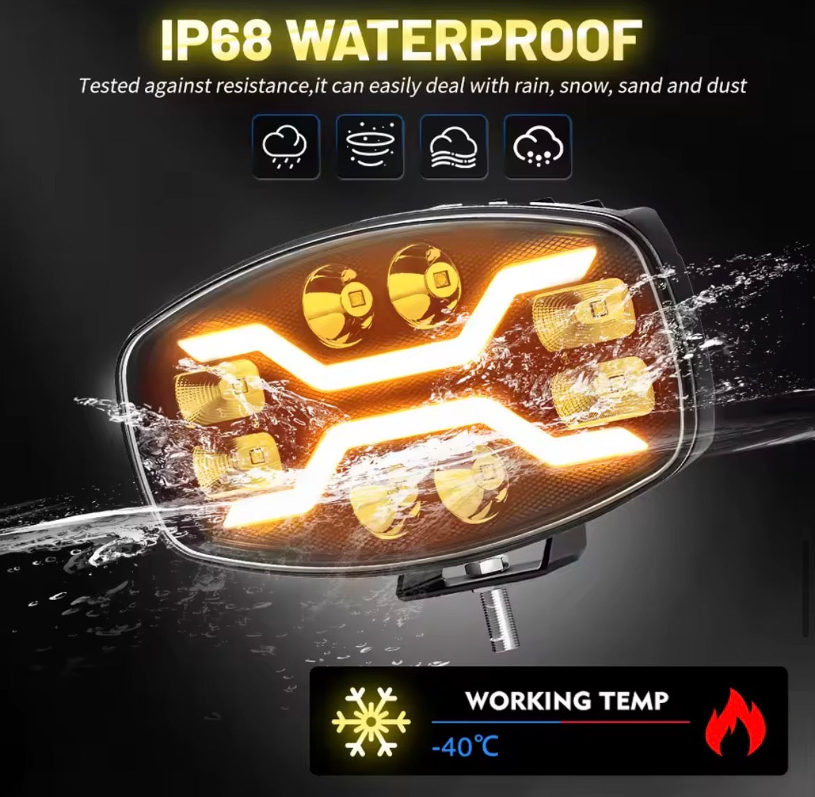 Faro anteriore LED - Fascio combinato con luce di posizione bianca e ambra - Kit da 2 pezzi