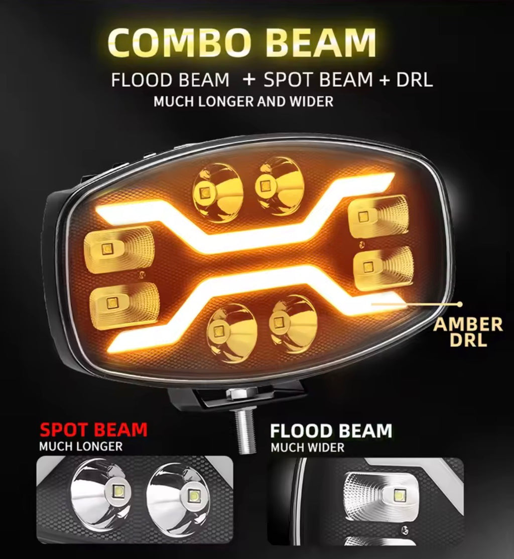 Faro anteriore LED - Fascio combinato con luce di posizione bianca e ambra - Kit da 2 pezzi