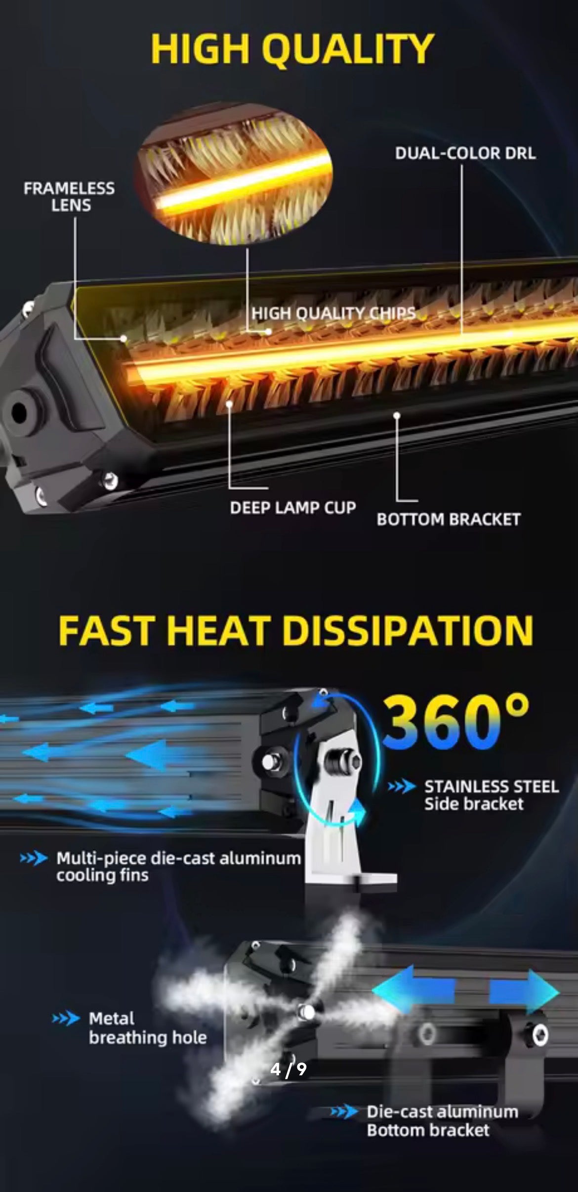 Barra luminosa a led a doppia fila da 32” pollici  antiriflesso, DRL bianco e ambra con staffa laterale e inferiore