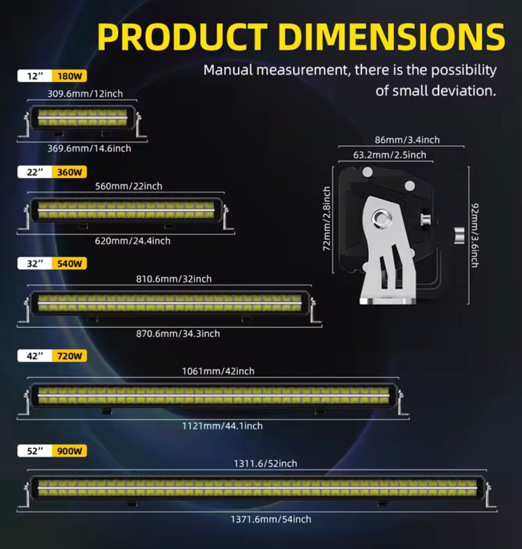 Barra luminosa a led a doppia fila da 32” pollici  antiriflesso, DRL bianco e ambra con staffa laterale e inferiore