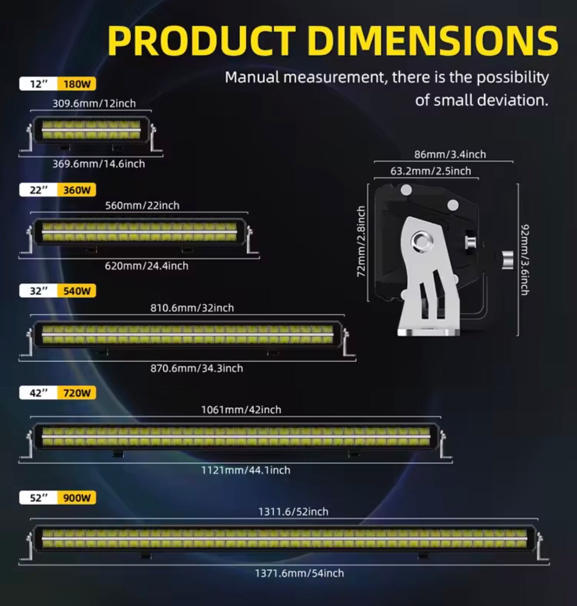 Barra luminosa a led a doppia fila da 32” pollici  antiriflesso, DRL bianco e ambra con staffa laterale e inferiore
