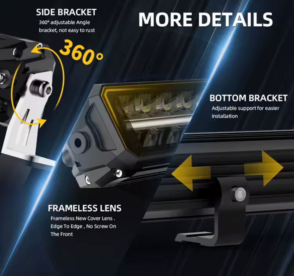 Barra luminosa a led a doppia fila da 32” pollici  antiriflesso, DRL bianco e ambra con staffa laterale e inferiore