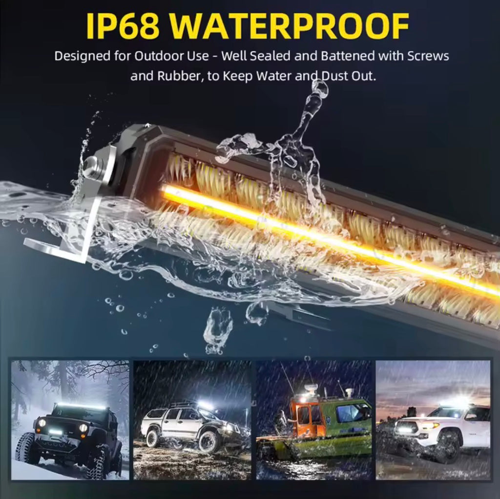 Barra luminosa a led a doppia fila da 32” pollici  antiriflesso, DRL bianco e ambra con staffa laterale e inferiore