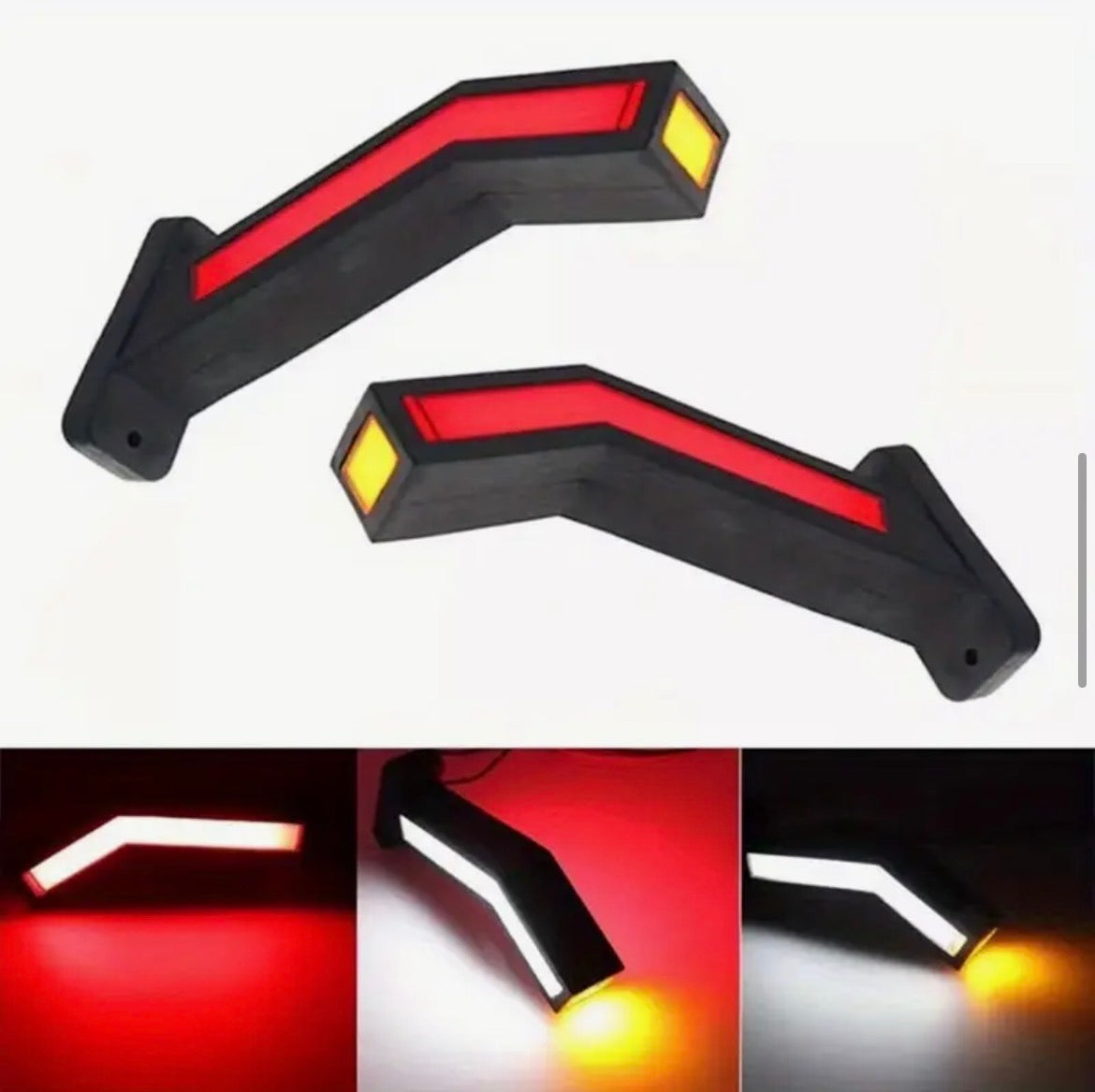 Set di 2 luci led per camion, con design a flusso tricolore, adatte per rimorchi e compatibili con sistemi 12V-24V